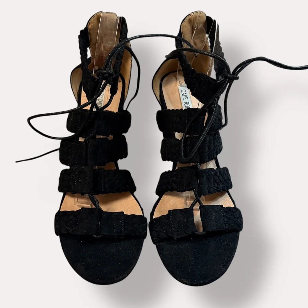 Cape Robbin Black Lace Up Braided Strap Block Heel Sandals Women’s Size 9
